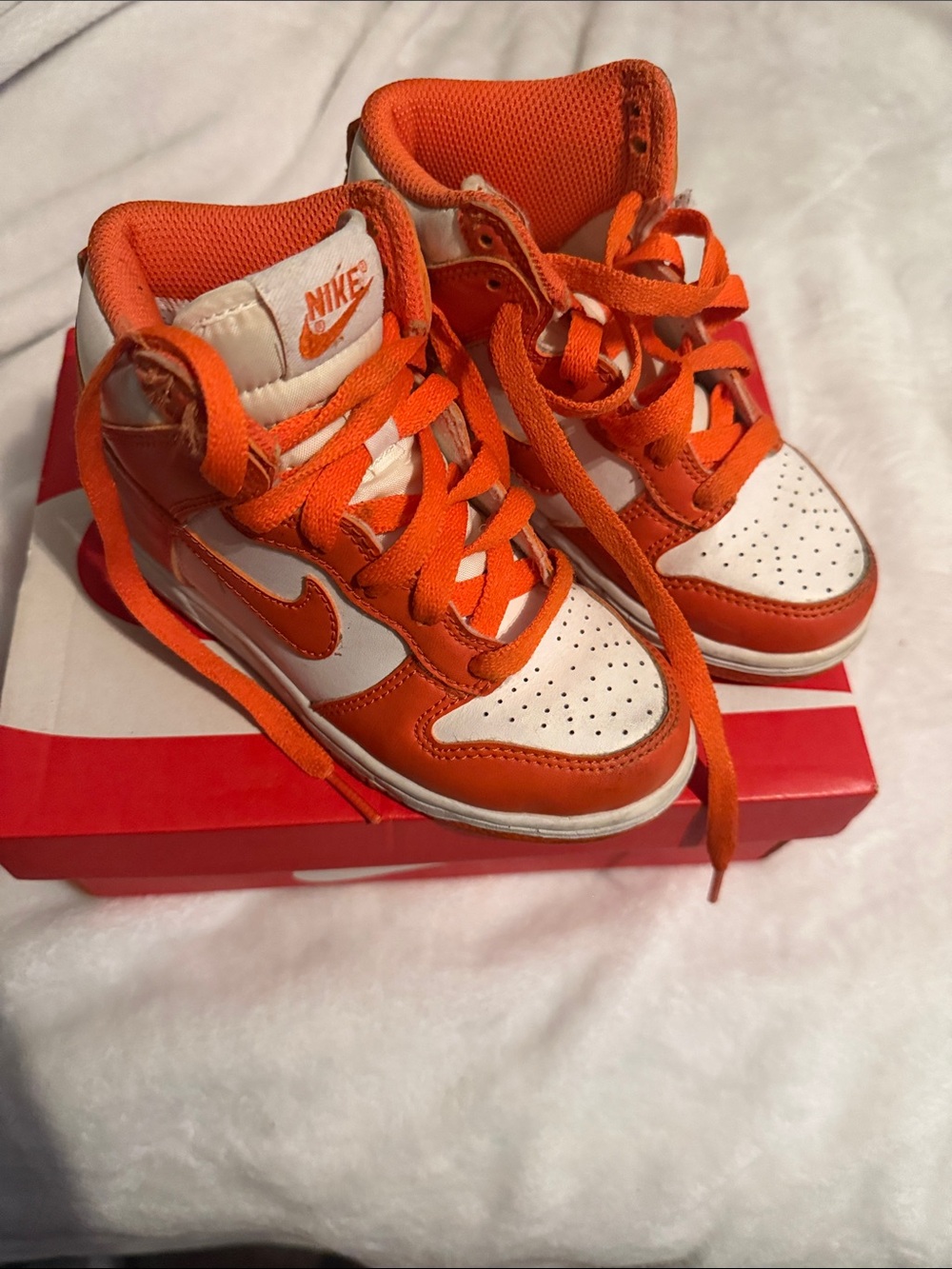 Nike Kids Orange and White High-Top Sneakers